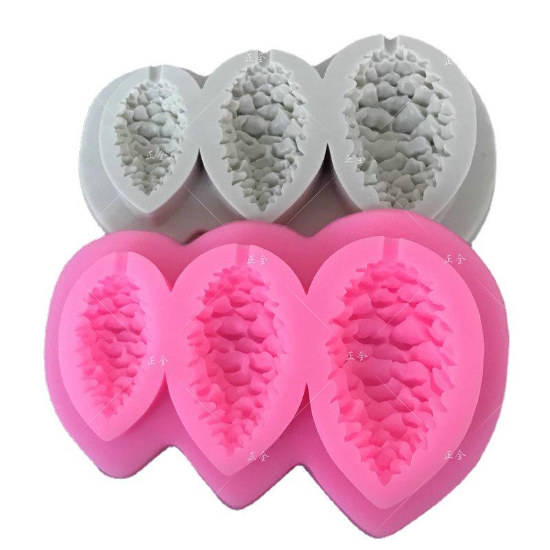 Triple Pinecone Lollipop Silicone Mold for Cake and Fondant Decoration. розовый