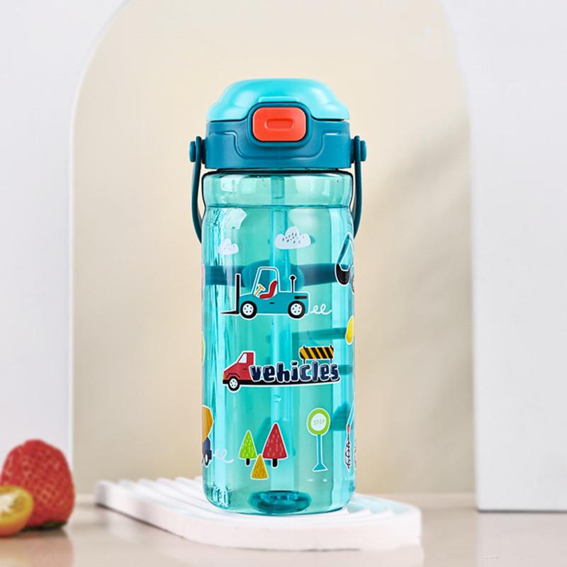 550ml Kids Healthy Plastic Water Bottle With Straw BPA Free Leak-Proof Durable Unbreakable Cartoon Drinking Bottle With Handle