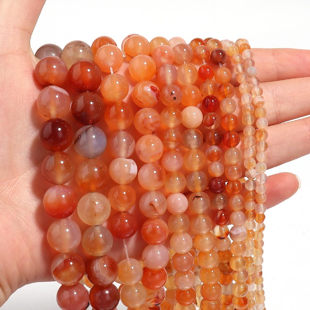 4 6 8 10 12mm Natural Red Agate Stone Beads Round Loose Gemstone Beads for Jewelry Making DIY Bracelets Necklace Accessories