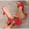 Fashion Women Sexy High Heels Slippers Summer New Fashion Square Toe Shoes Sandals 2025 Dress Party Casual Pumps Flip Flops Mujer Slides