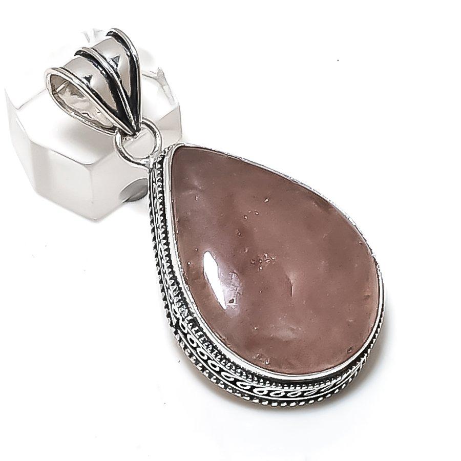 Strawberry Quartz Gemstone Handmade 925 Sterling Silver Pendant 2.13" K0F33