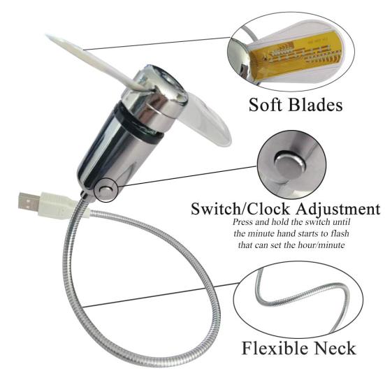 Creative Mini USB Real Time Temperature LED Clock Display Summer Cooling Fan