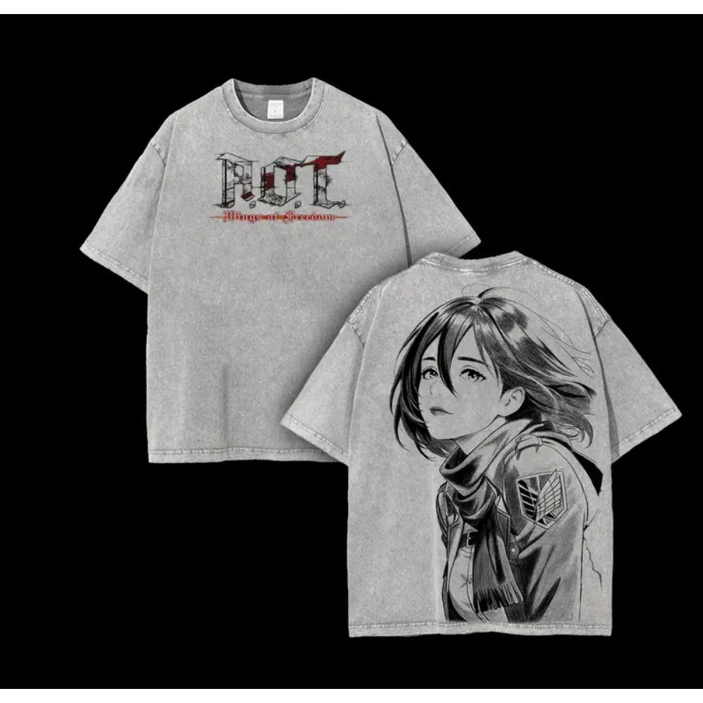 Manga Attack On Titan Mikasa Printed Tee Men Women Clothing Washed Cotton T-shirt Vintage Casual T Shirt Harajuku Male Tshirt