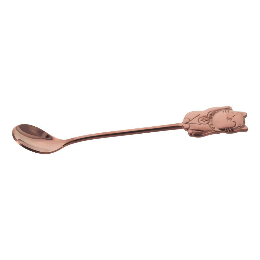 4pcs Cat Style Lucky Cat Coffee Spoon 4 Color 5.71x0.98in Mini Cat Style Dessert Spoon Stainless Steel Cartoon Spoon