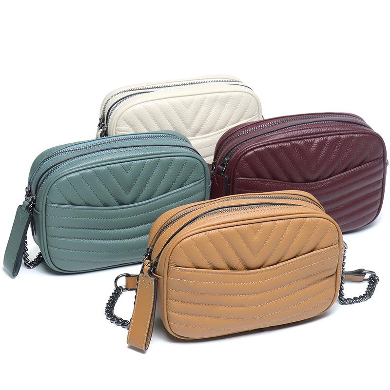 Internet Celebrity Leather Trendy Girl Bag First Layer Cowhide Small Fragrant Diamond Chain Bag Shoulder Messenger Bag