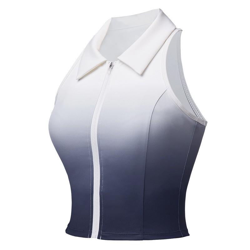Tennis Wear Women s Sports Vest Quick-drying Breathable Sleeveless Lapel Gradient Running POLO Collar Top XL