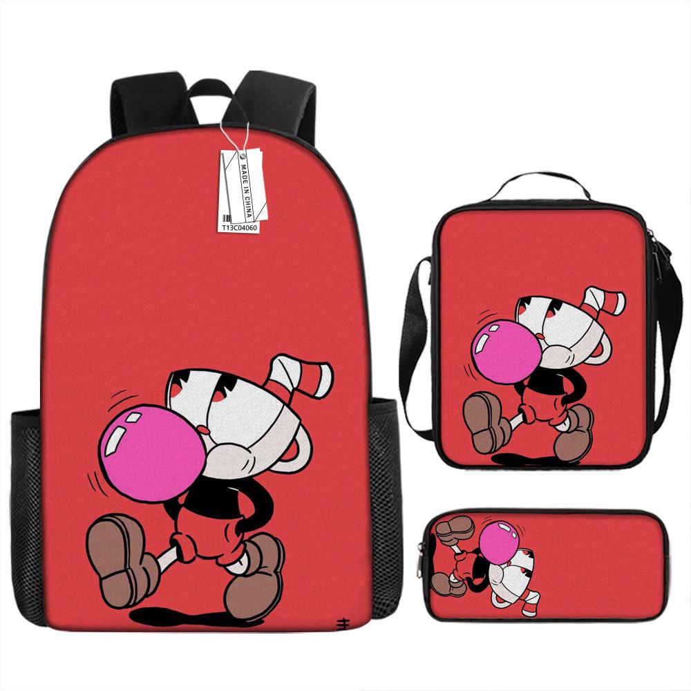 Popular New Teacup Head Cuphead Student Schoolbag Boys Backpack Backpack Satchel Bag Pencil Case Waterproof