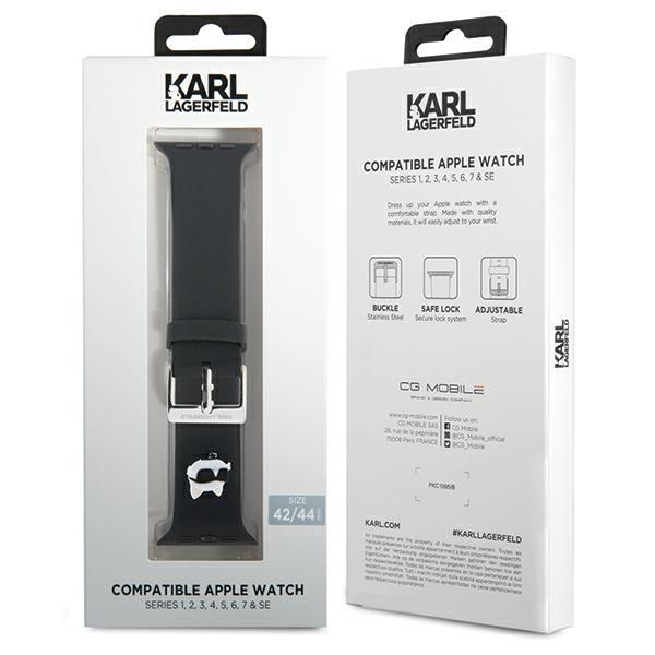 Karl Lagerfeld Pasek Klawlslcnk Apple Watch 42/44/45/49Mm Czarny/Black Strap 3D Rubber Choupette Head