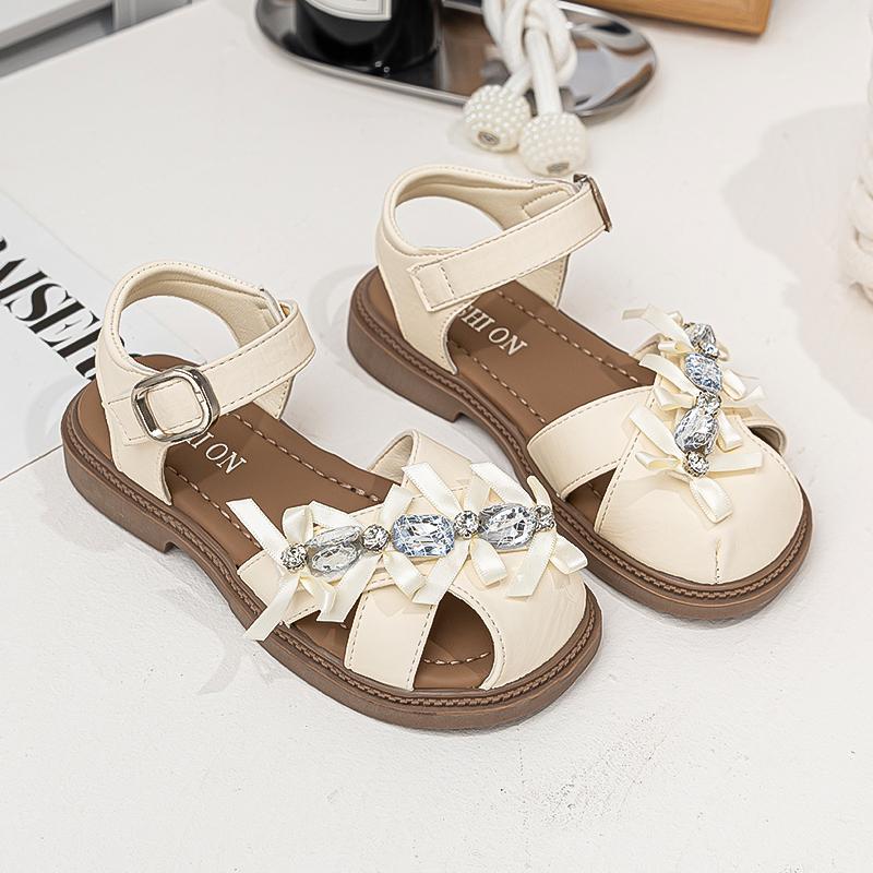 Little Girls Closed-toe Sandals with Rhinestone Bow  New Summer Kid Ankle Strap Sandals Non-slip Trendy Princess Party Shoes 26