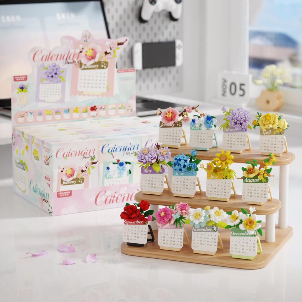 Kreativer Kalender Blumen Bausteine Mikrosteine Lernspielzeug Für Kinder Geschenke Schreibtisch Dekoration