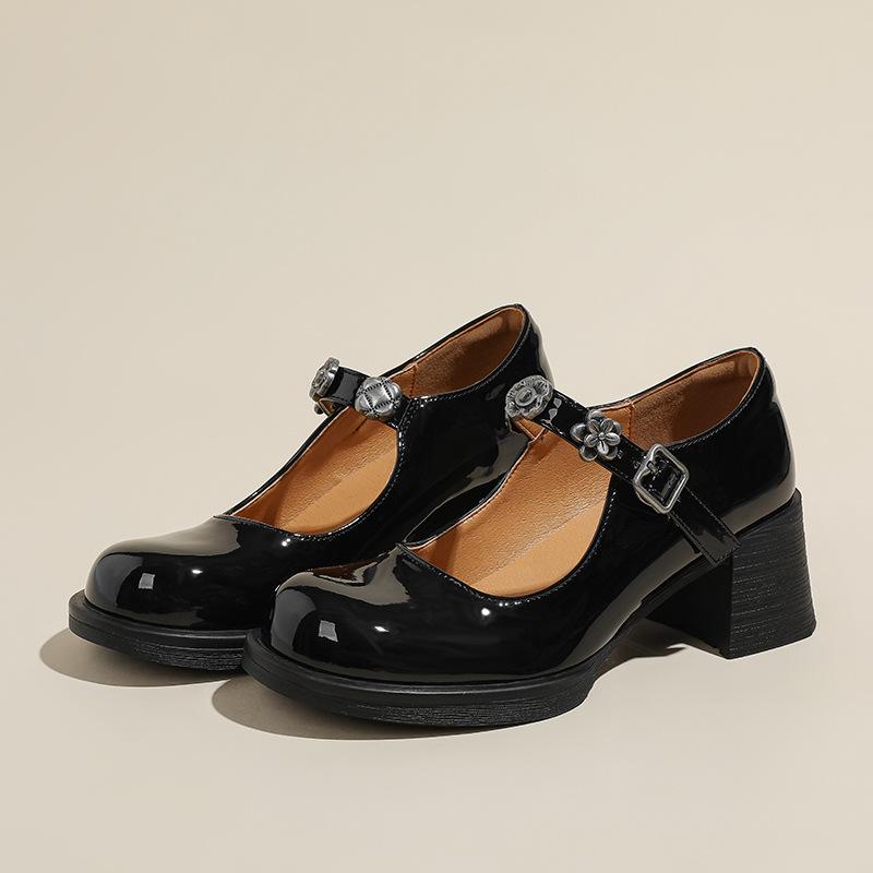 Retro thick heel Mary Jane shoes women's 2025 spring and summer light mouth word with French high heel single shoes round head small leather shoes wo