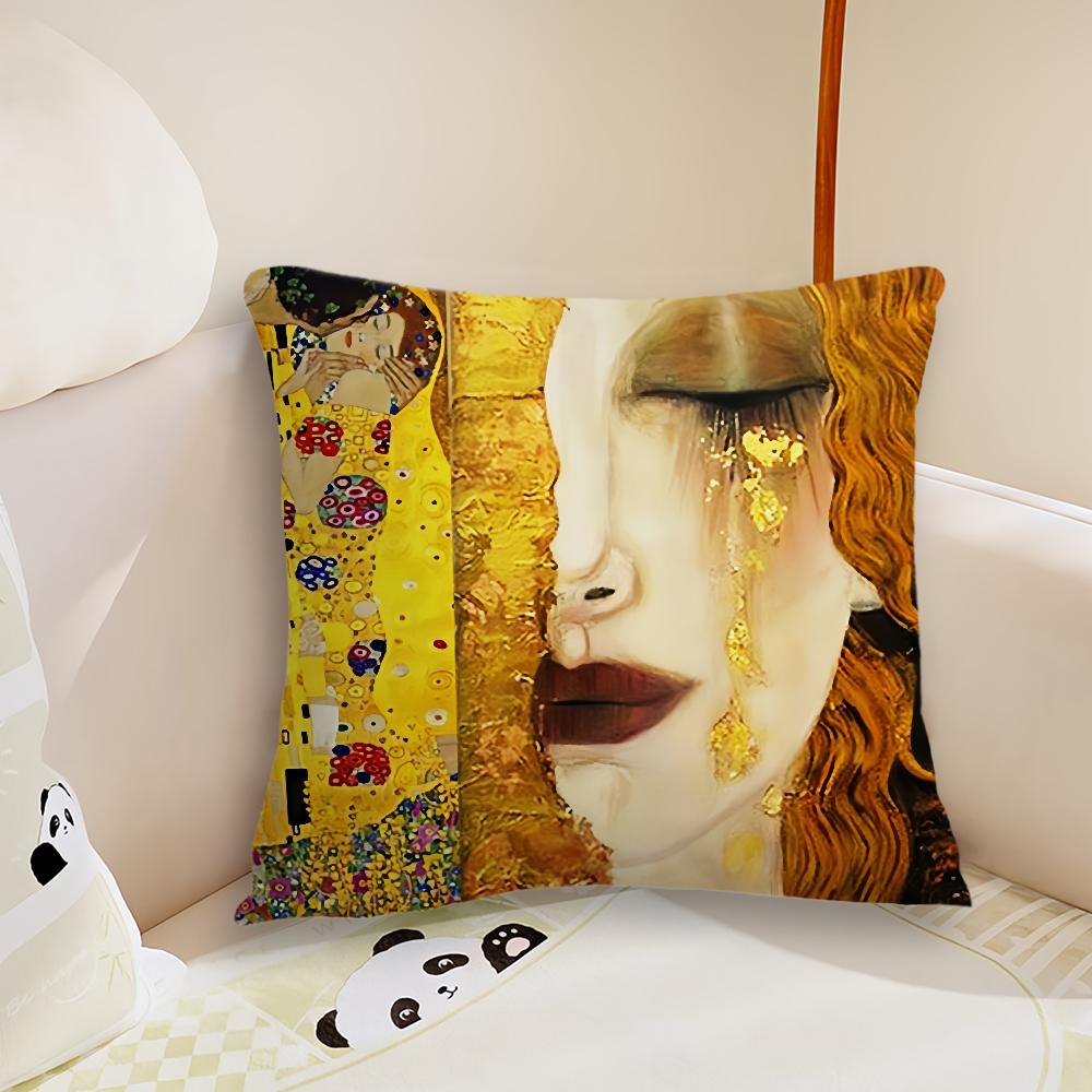 Gustav Klimt Oil Painting Cushion Cover Sofa Living Room Bedroom Headboard Backrest Cushion Square Cushion Nap Time Pillow Case