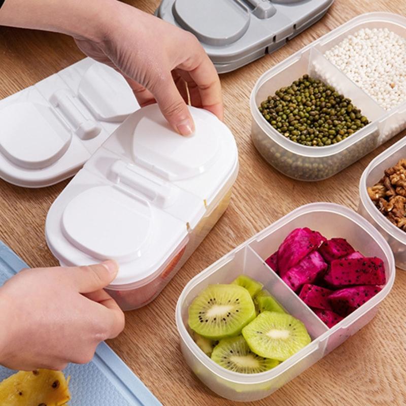 Clear Lid Double Compartment Food Storage Container Plastic Snacks Keepers For Kids Travel And Daily Use