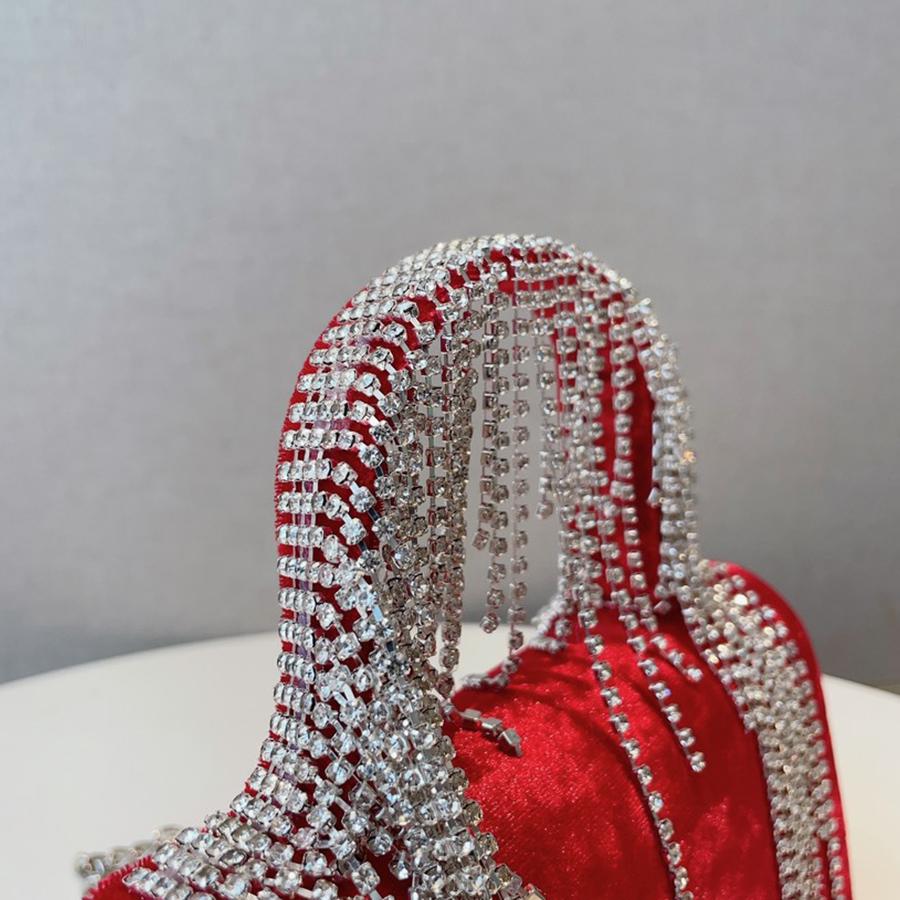 Women Velvet Evening Clutch Bag Diamond Clutch Female Banquet Crystal Tassel Handbags Wedding Purse Party Chains Crossbody Bags