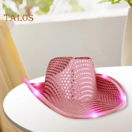 LED Light-Up Cowboy Hat Retro Western Style Luminous 5 Color Available Sunshade Sequin Cap Christmas Party Nightclubs Performance Photo Prop Cap