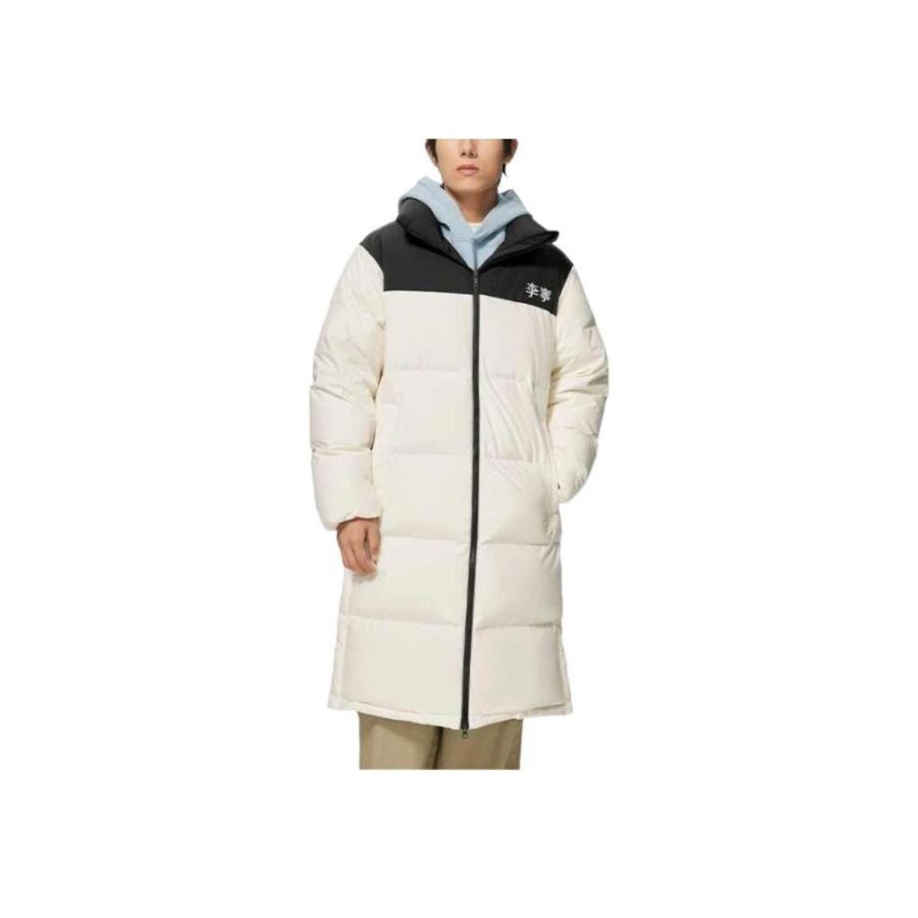 Li Ning Color Block Long Stand Collar Down Jacket Men Outerwear Off-White AYMS319-1
