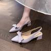 2025 Modern Office Shoes for Women Black Wedding Slingback Pointed Toe Butterfly Decoration Female High Heeled Sand