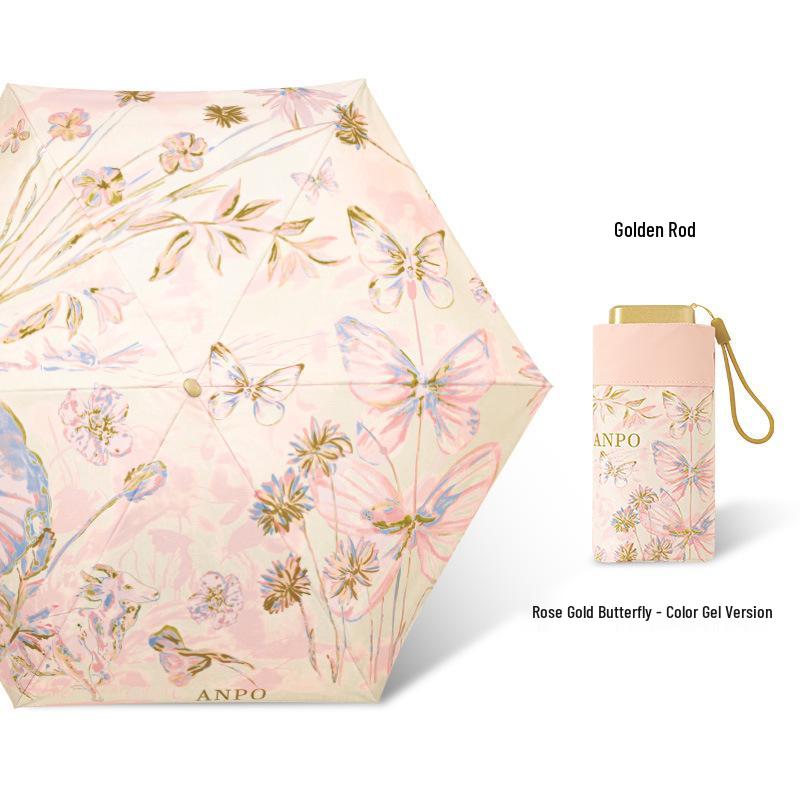 

Золотой изогнутый крючок Солнцезащитный зонт от солнца и дождя Анти-УФ складной зонт для женщин