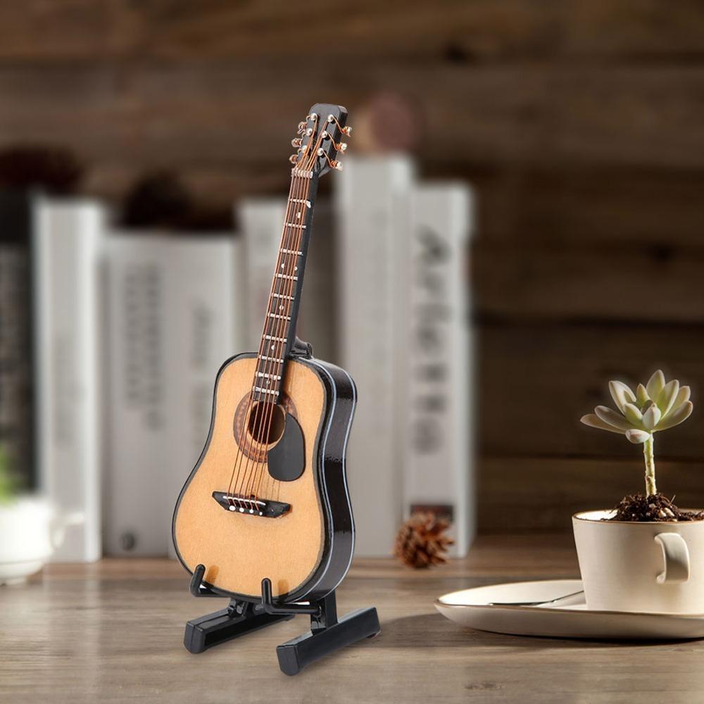 3PCS Wooden Mini Wooden Guitar With Stand Guitar Craft Model Décor Guitar Ornament Display Model S