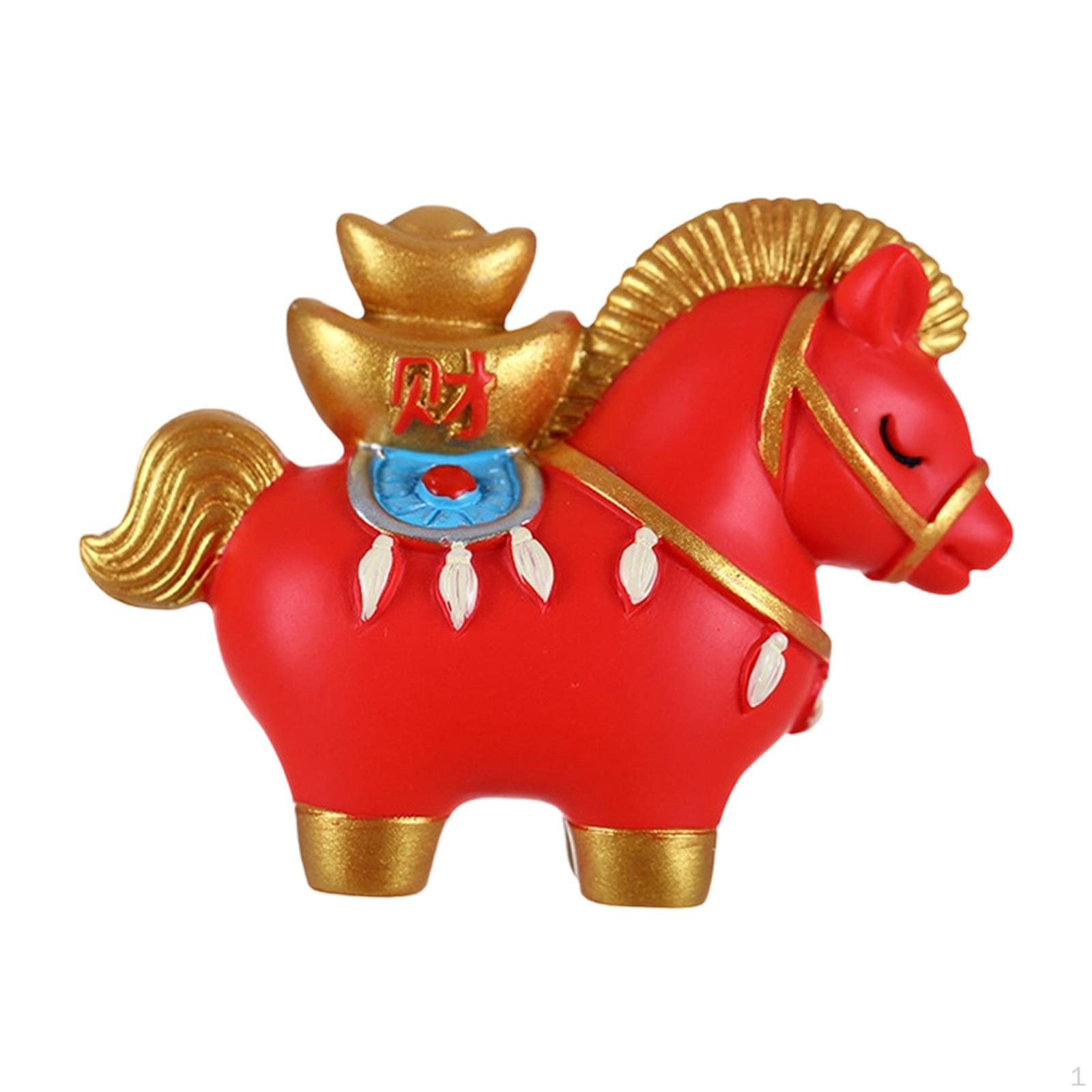 

Cartoon Horse Figurine Resin Ornament Animal Statue Tabletop Sculpture Collection Craft Decoration Red Horse