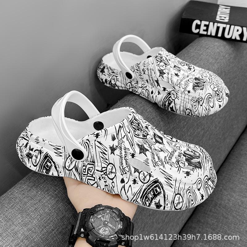 

Summer new men s and women s hole shoes fashion couple Baotou drag outdoor non-slip sports beach sandals large size 44/45