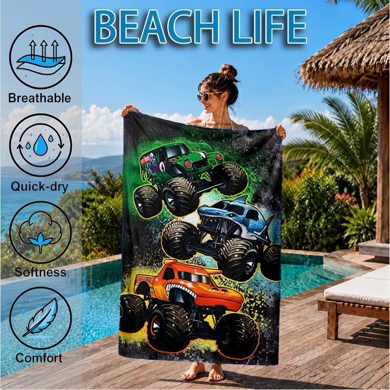Mon-ster Truck Abenteuer Strandtuch, Super Weiche Mikrofaser, Perfektes Geschenk für Sie/Ihn, Geburtstag, für Pool, Strand, Reisen, Dekoration Strandparty
