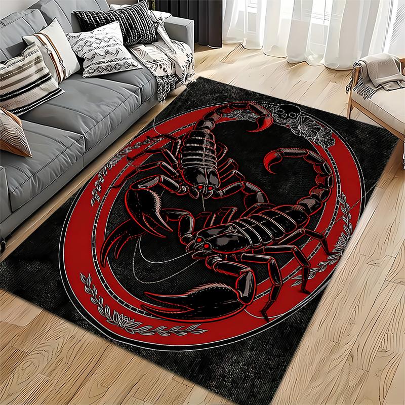Modern Scorpion Design Carpet with Red Circle and Black Background Suitable for use as an anti-slip for living room bedroom sofas
