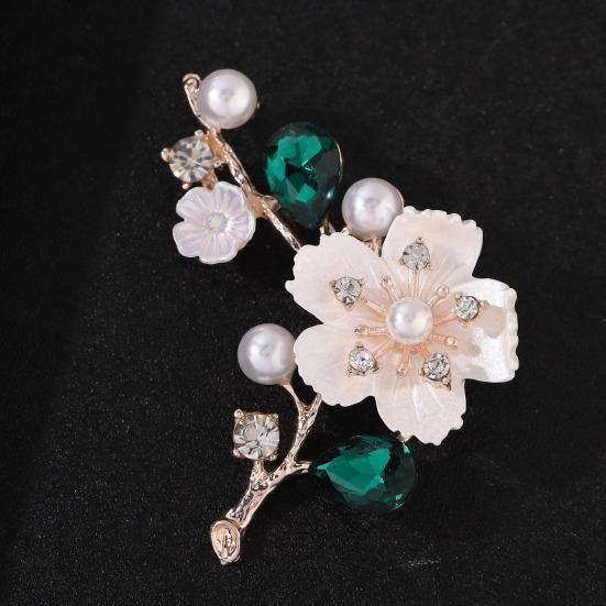 Mother Day Brooch with Strong Pin Design Imitation Pearl Cubic Zirconia Inlay Flower Shape Sweater Badge