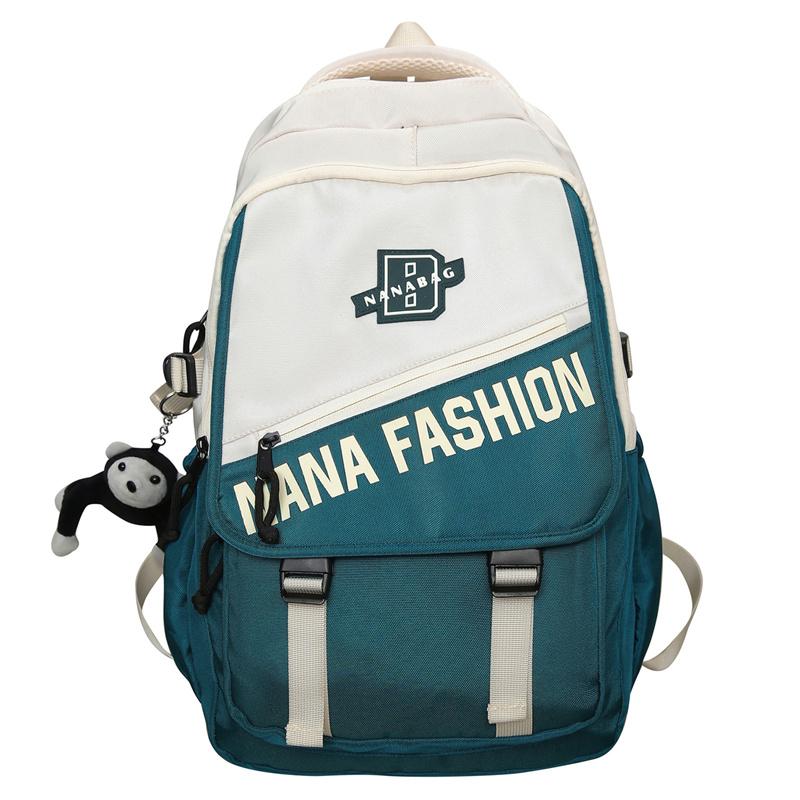 Men Letter Print Backpack Color Block Student Schoolbag Women Large Capacity Backpack