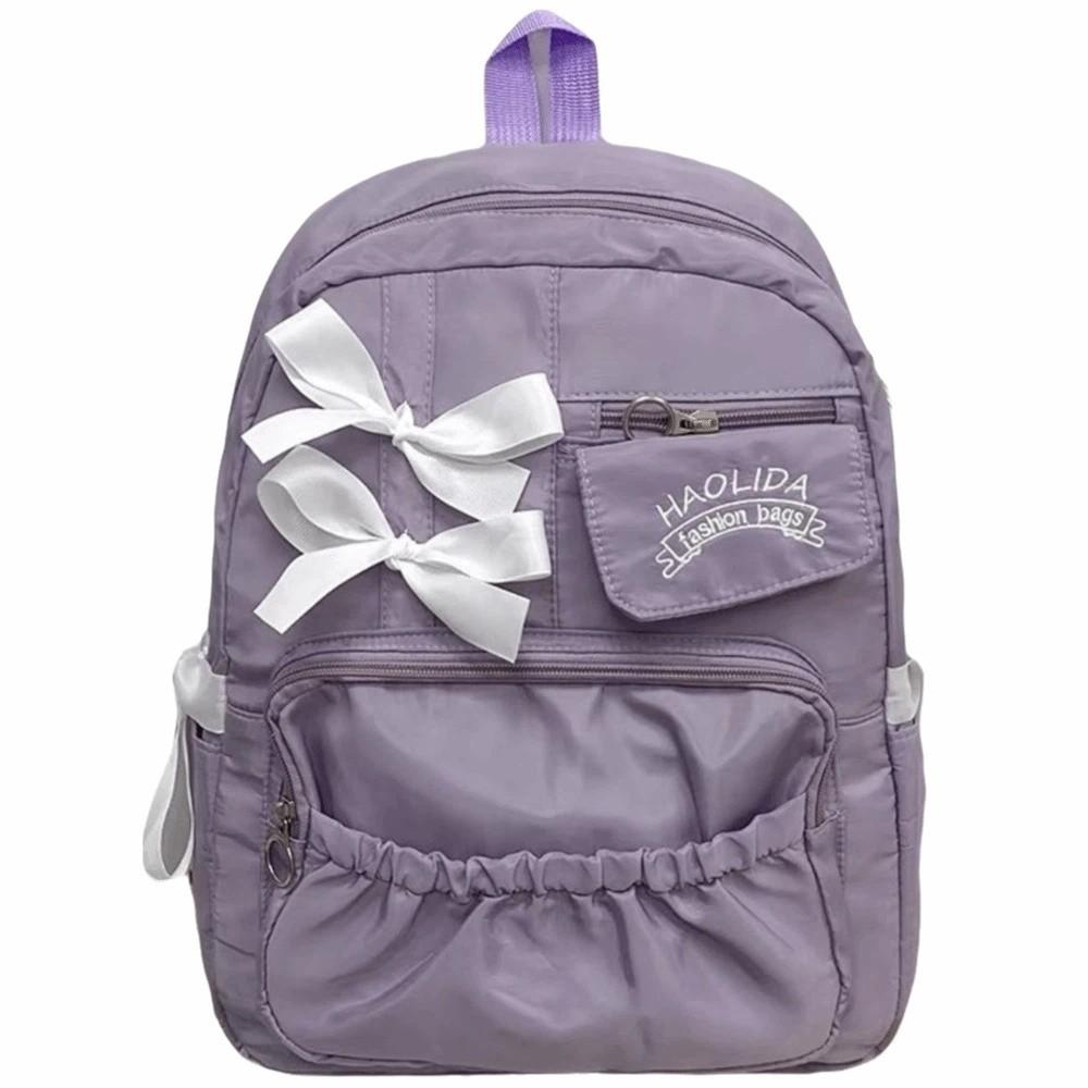 College Style Bow Backpack Large Capacity Canvas Shoulders Bag Cute Students School Bag School