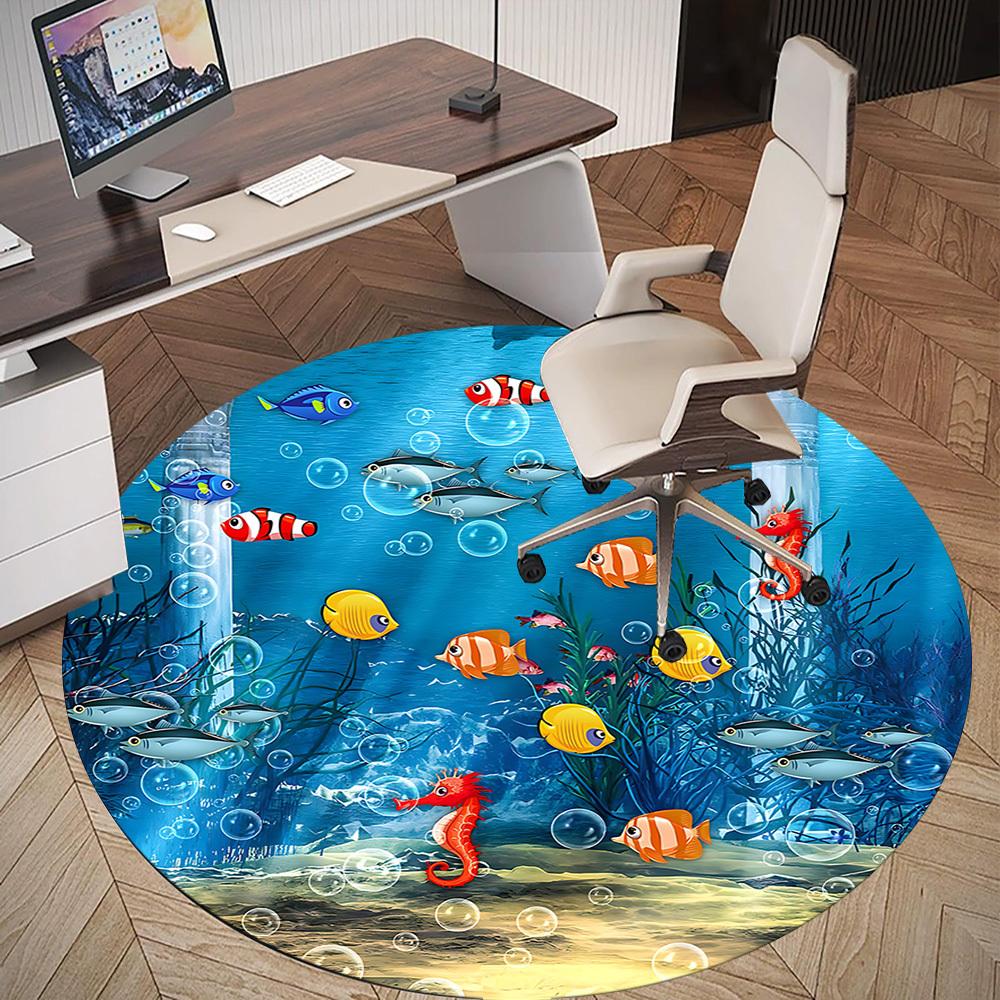 1pc fishes seahorse Round Chair mat Area Rug - Non-Slip, Floor Mat for Office, Bedroom, and Indoor Decor c1125125