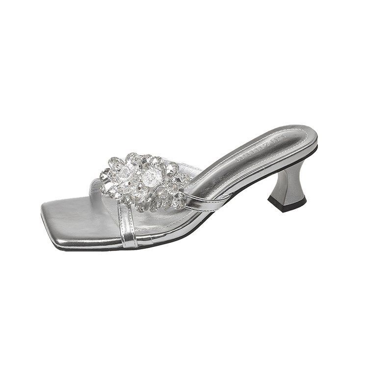 French Fairy Wind Open-toed Sandals Female 2025 Summer New Fashion Rhinestone Flower Thin Heel Outer Wear Temperament High Heels