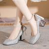 Temperament socialite high heels silver wedding shoes bridesmaid shoes autumn new square head mary pearl shoes
