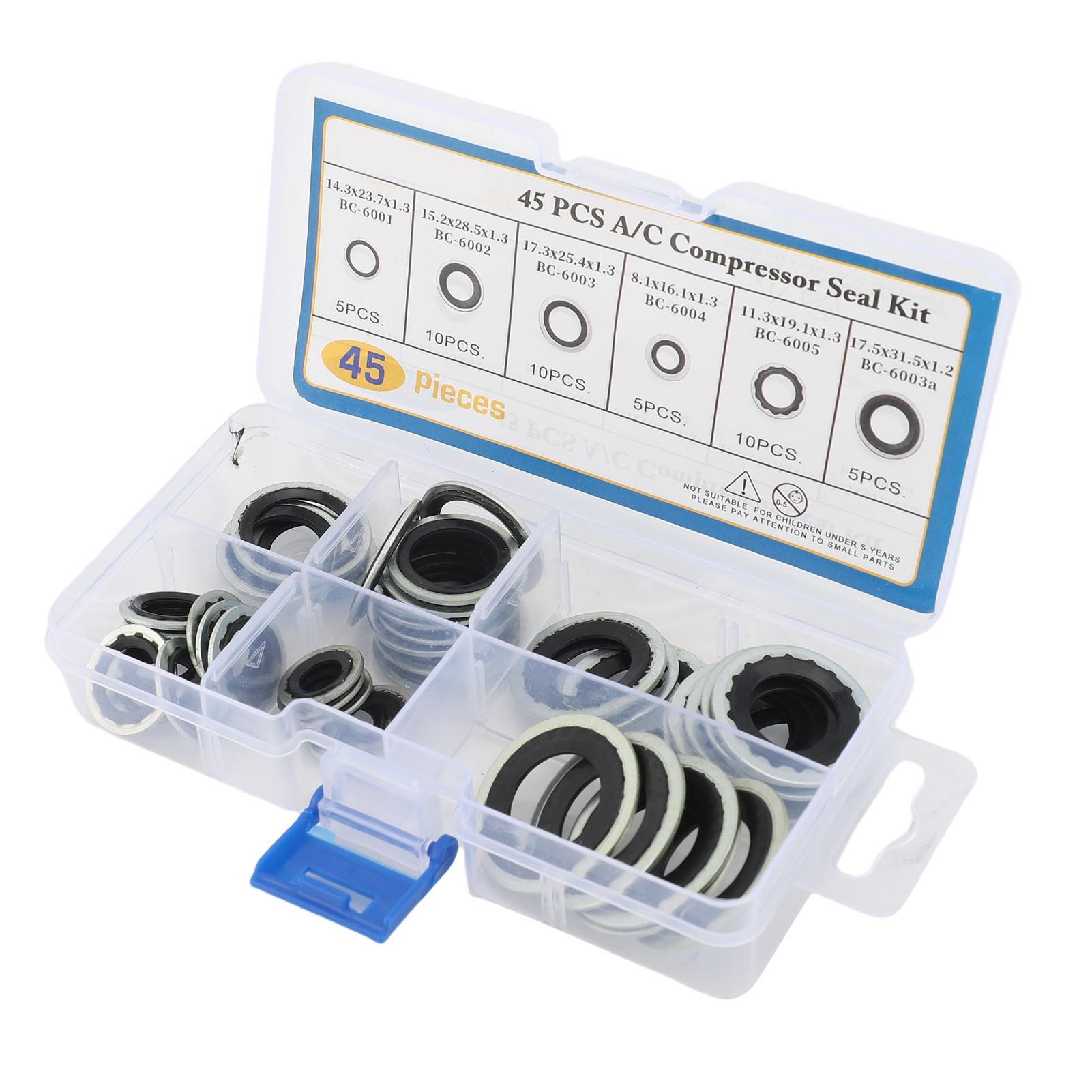 

45pcs Air Conditioning Compressor Gasket 6 Sizes Universal Automotive AC Compressor Port Seal Washers for Bumper Door