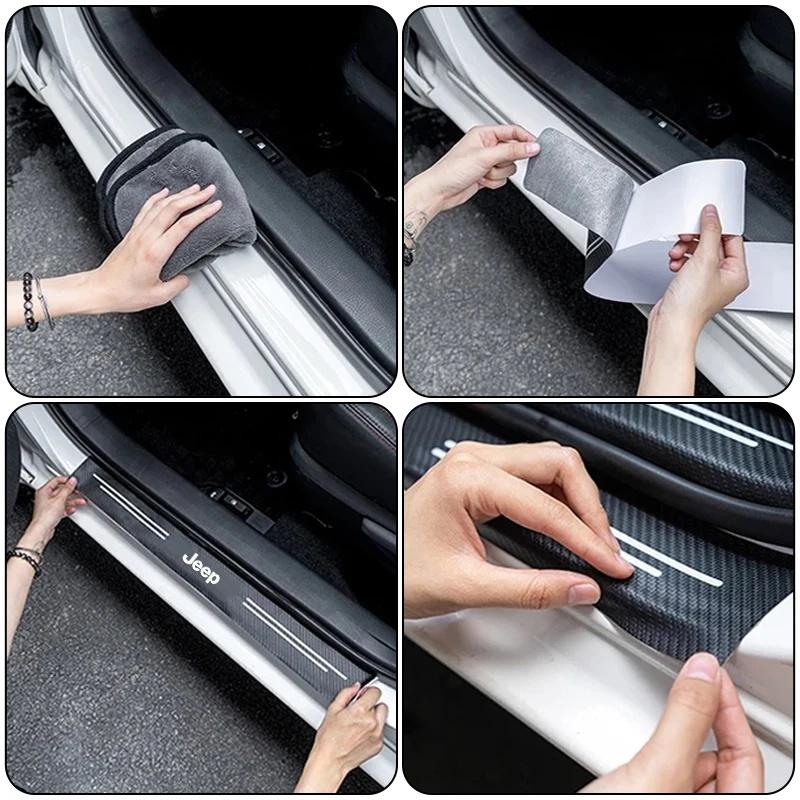1/4/5PCS Auto Carbon Fiber Door Sill Trim Anti-Scratch Protective Sticker for Jeep Renegade Wrangler JK Grand Cherokee Compass ALW1
