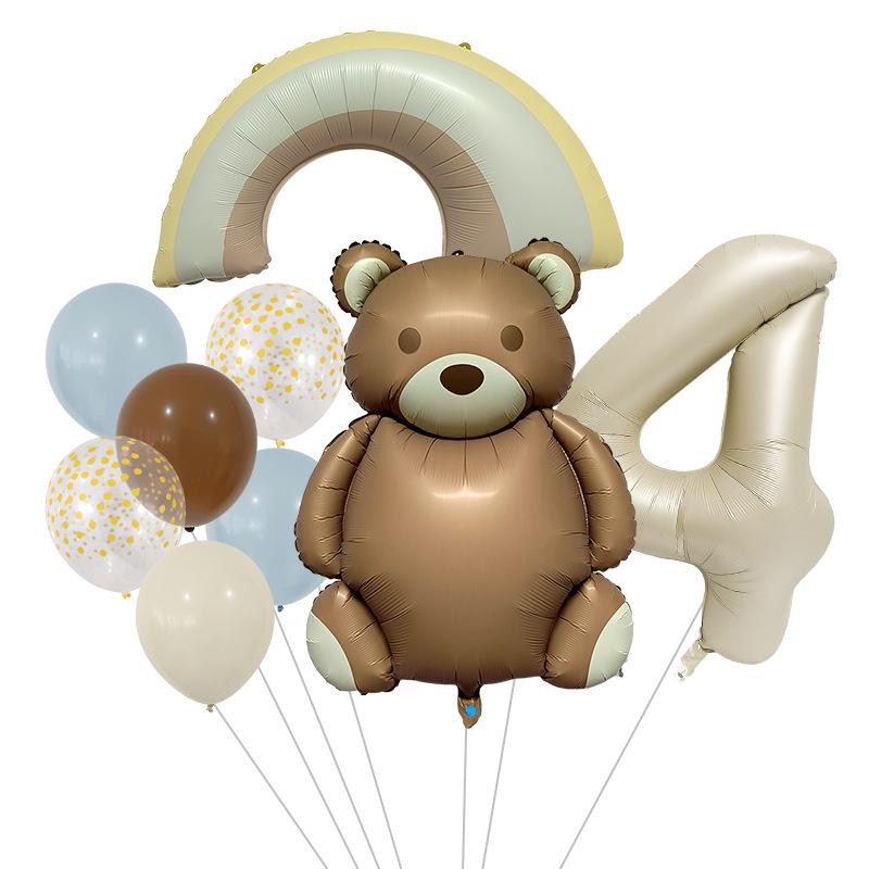 Cute Matte Teddy Bear Balloon Set Milk White Digital Aluminum Film Balloon Birthday Party Decoration Rainbow