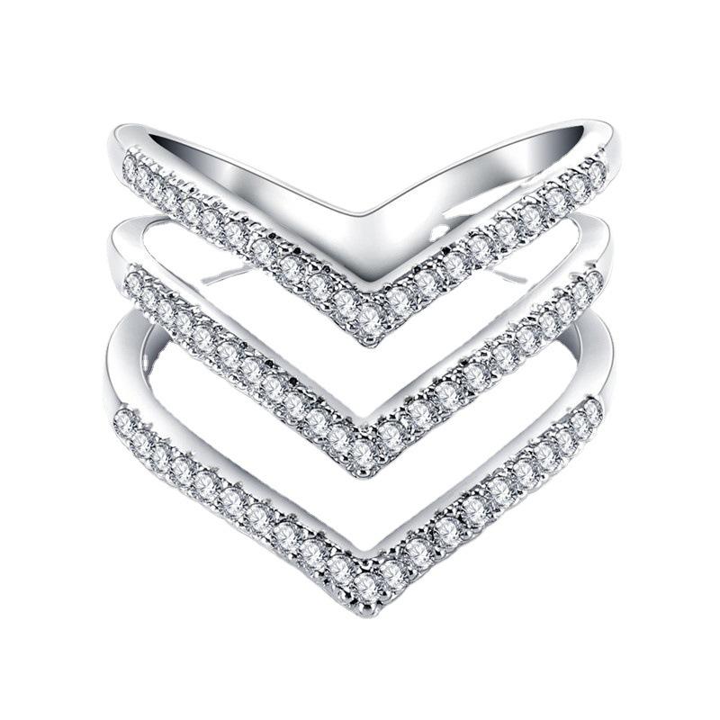 2026 European and American Light Luxury Jewelry Index Finger Ring V Letter Micro-inlaid Ring Women's Multi-layer Full Diamond Wide-sided Ring