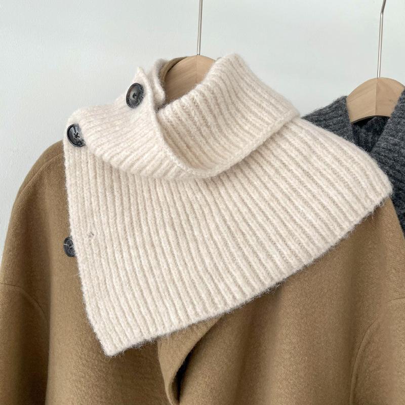 Women's Versatile Autumn and Winter Scarf Korean Style Solid Color Cold Proof and Warm Neck Protection Knitted Shawl for Women.