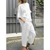 Damen T-Shirt Hosen Set Dreiviertelärmel O-Ausschnitt Lockeres Oberteil Elastische Taille 2 Teile/Satz Übergröße