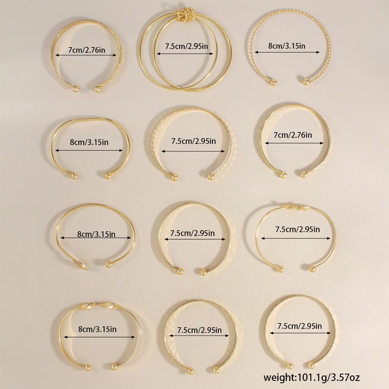 12 Pcs/Set Trendy Multilayer Open Bangles Set for Women Punk Gold Color Geometric Delicate Twist Bracelets Wedding Jewelry Gifts