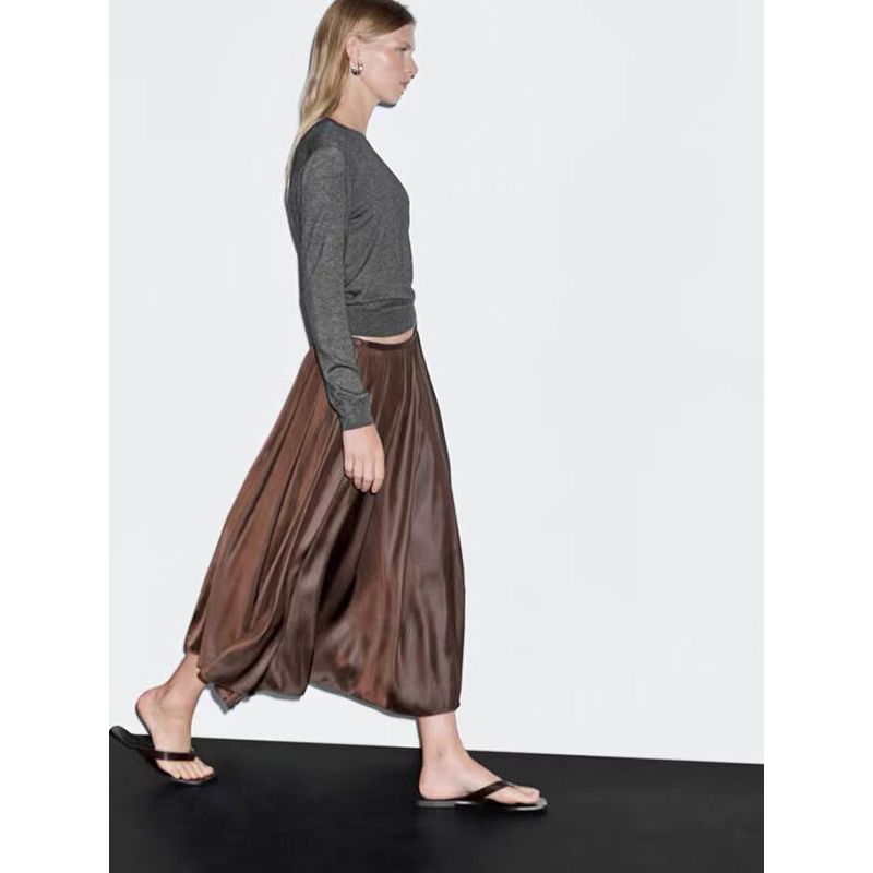 MD Autumn and Winter Women clothes Can Be Lu Li Style French style Temperament Elegant Drape Mid-Length Pleated Skirt 05255504717