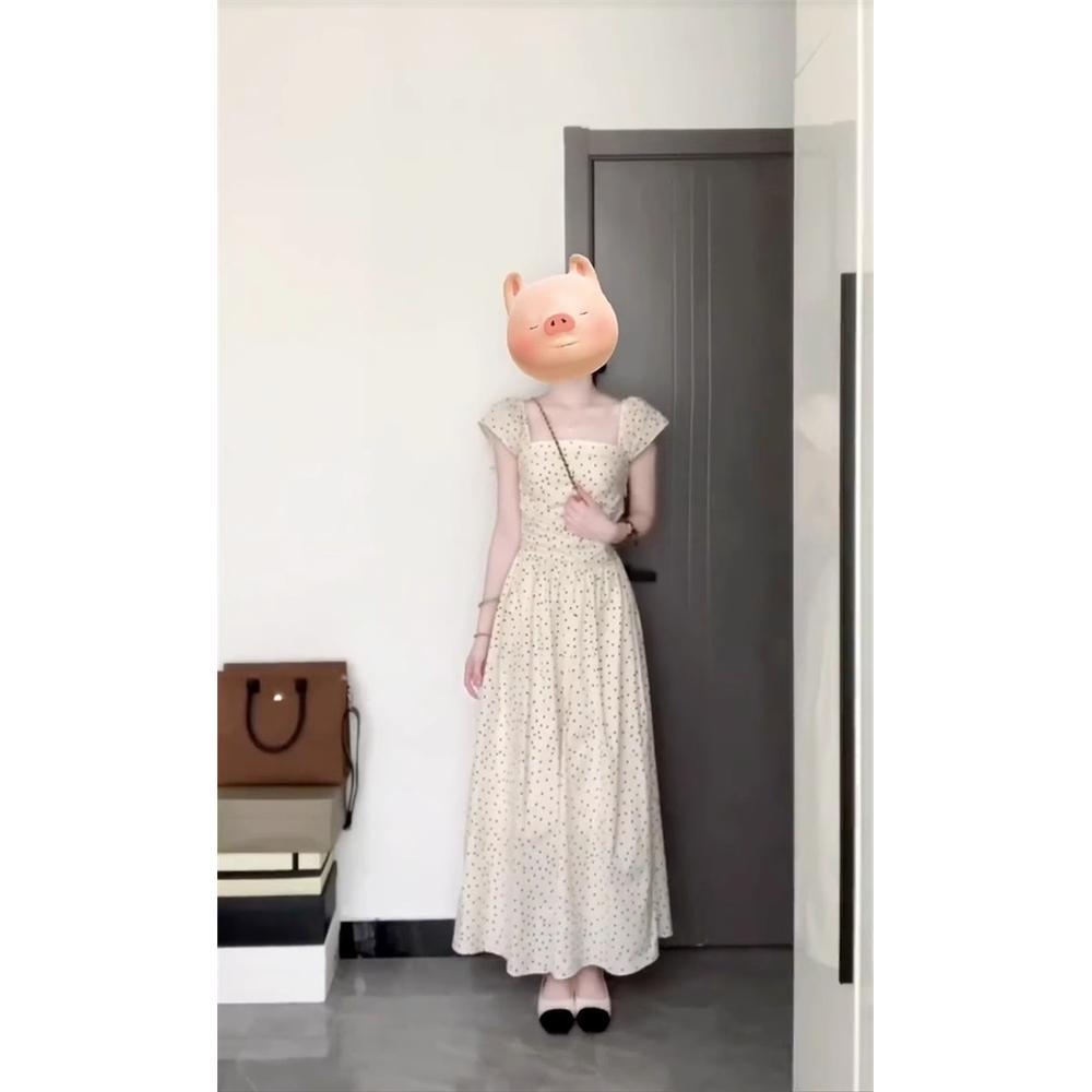 Spring popular small flying sleeve polka dot dress temperament women's new niche waist dress