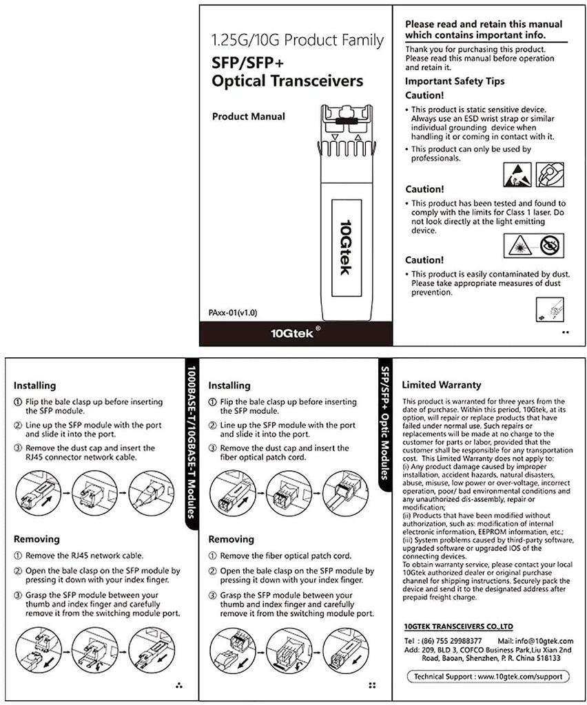 10Gtek 10GBase-T SFP+ Module, 10G-T Low Heat Type Optical Module, 10G Copper, RJ-45 SFP+ CAT.6a, 80m, Optical Transceiver, Cisco SFP-10G-T-S, Meraki,