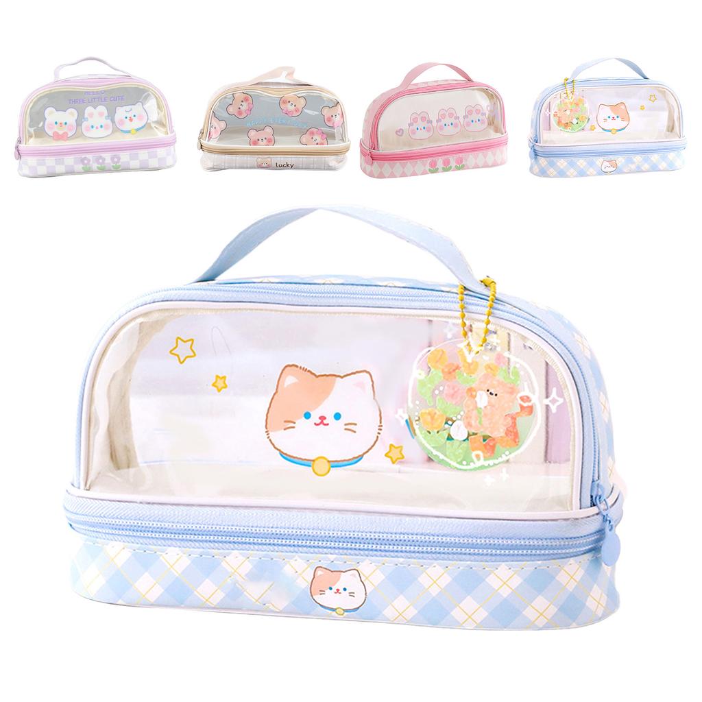 Waterproof Pencil Pen Case Cartoon Cute Transparent Stationary Bag with  for School Students M