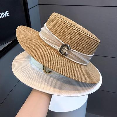 Flat Top Straw Hat Women's Summer Outing Seaside Sunshade Sunscreen Sun Hat New Straw Temperament Top Hat
