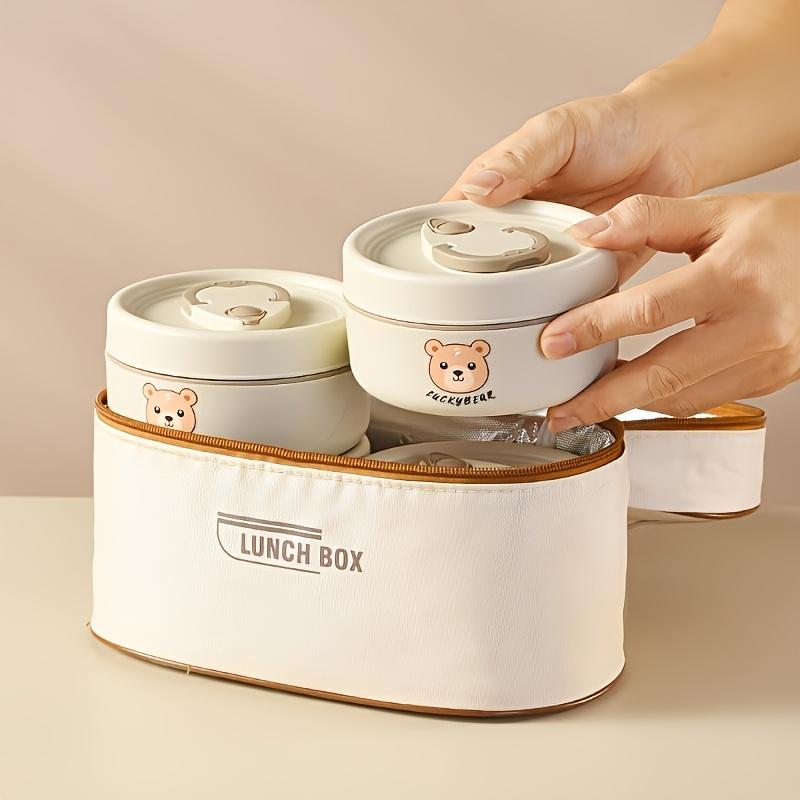 

Cute Bear Pattern Stainless Steel Insulated Bento Box with Microwave Safe Soup Bowl