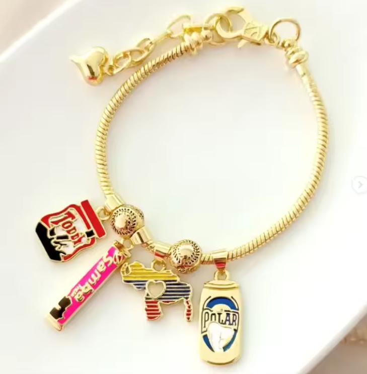 

Handmade Venezuela Bracelet with Heart Star Charm - National Flag Design Venezuelan Jewelry