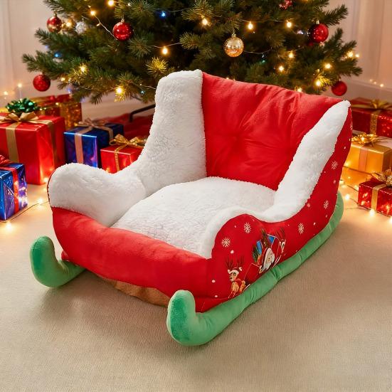 سرير كلب مزلقة عيد الميلاد مزلقة حمراء سرير حيوانات أليفة منفوش قابل للغسل قطيفة عيد الميلاد أريكة سرير للقطط والكلاب أريكة استخدام أرضي