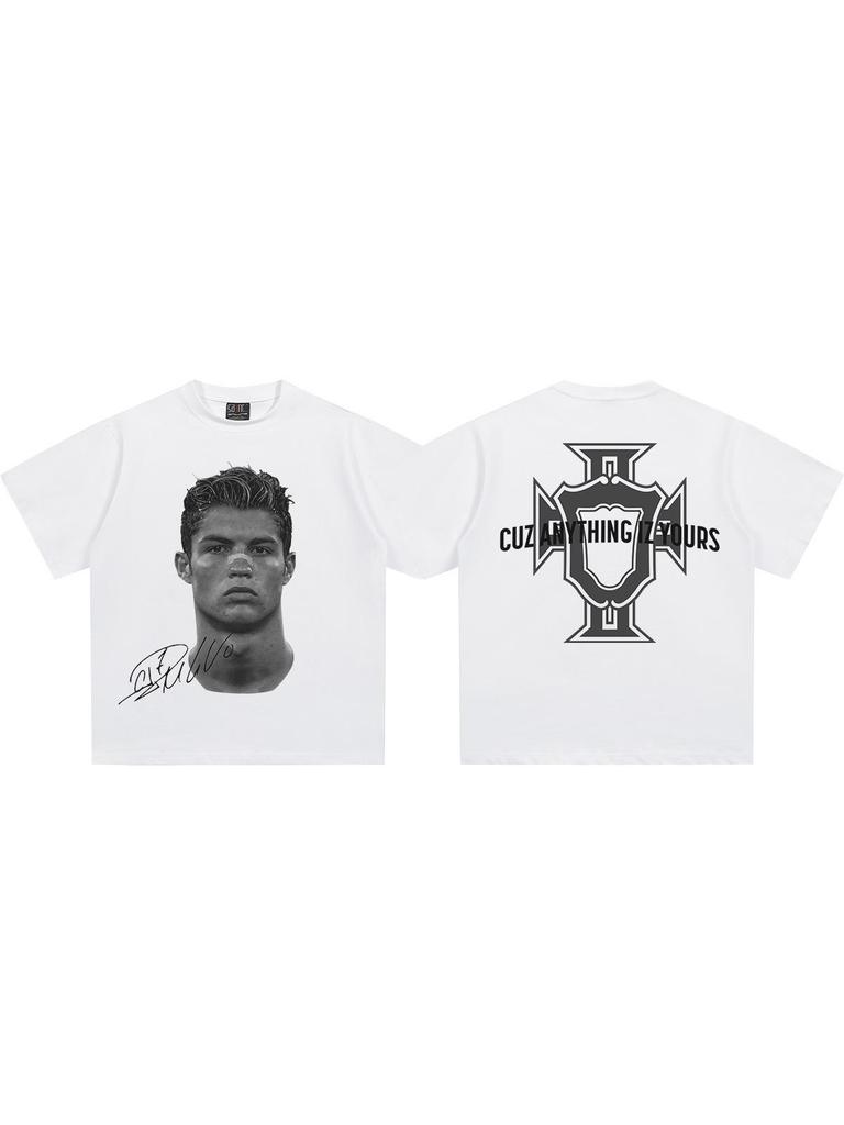 2025 Cristiano Ronaldo Retro Streetwear Vintage Zwaar T-shirt - Unisex 300g Directe Injectie Print