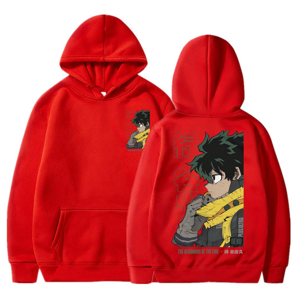 Sudadera con capucha unisex color beige Izuku Midoriya Estampado a doble cara Sudadera con capucha Personaje de anime My Hero Academia Gráfico Streetwear Jersey